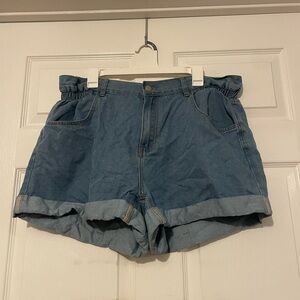 Soft Blue Jean Shorts High-Waisted Cuffed with Stretch Waistband